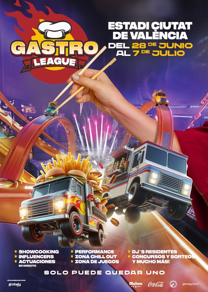 Gastro League — cartel batalla food trucks, circuito y key visual de festival